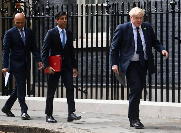 Sajid Javid, Rishi Sunak and Prime Minister Boris Johnson. Chancellor of the Exchequer Rishi Sunak and Health Secretary Sajid Javid, have resigned after the Prime Minister was forced into a humiliating apology over his handling of the Chris Pincher row after it emerged he had forgotten about being told of previous allegations of "inappropriate" conduct. Issue date: Tuesday July 5, 2022.