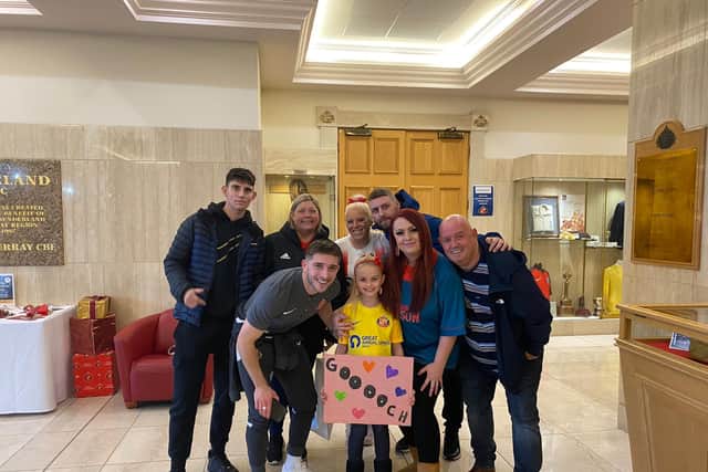 Lynden Gooch makes eight-year-old Ayla Wilis' day at the Stadium of Light after the Charlton game. Photo courtesy of Ayla's mam, Becca, pictured next to her daughter