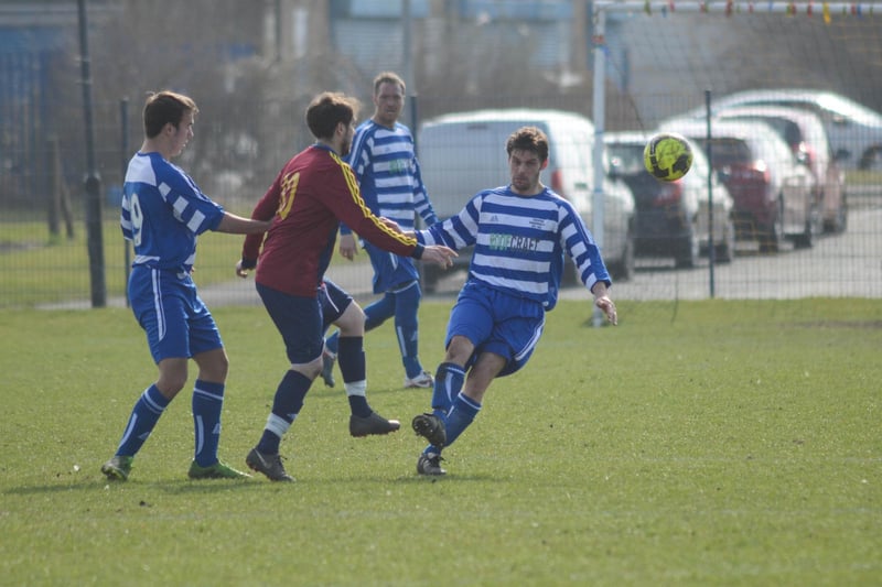 Throston Wanderers in blue and white were pictured in this 2015 action shot.
