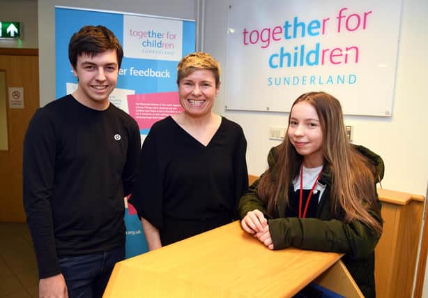 Sunderland Youth Parliament representatives Faye Drinkald and Harvey Gordon with Jill Colbert, the chief executive of Together for Children.