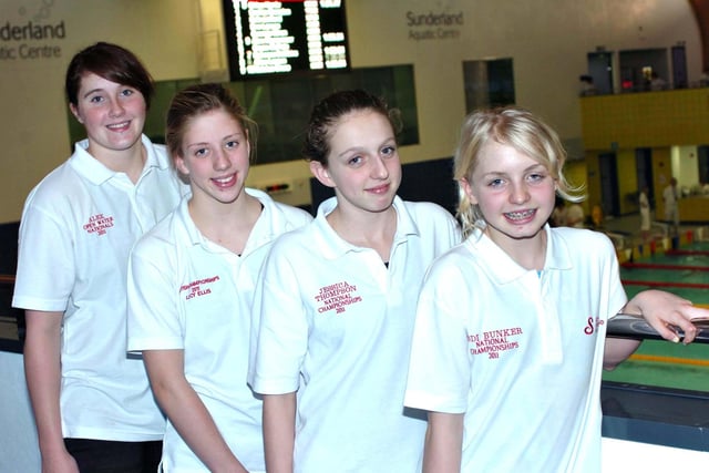 Alex Robinson, 17, Lucy Ellis, 14, Jessica Thompson,13, and Jodi Bunker, 12, from the City of Sunderland swimming club were taking part in the Firecracker Open Meet in 2011.