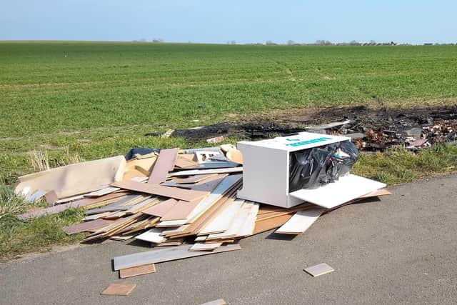 A Farringdon householder paid £25 for the removal and disposal of a fridge freezer, wood and laminate flooring. It was later found dumped in Foxcover Road.