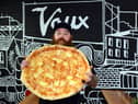 Slice 24 inch pizza competition at Vaux. Head brewer Les Stoker.