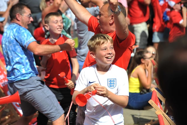 Fans go wild as England score against Sweden.