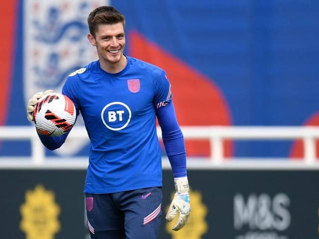 England's goalkeeper Nick Pope attends a team training session St George's Park in Burton-upon-Trent on June 10, 2022 on the eve of thier UEFA Nations League match against Italy. (Photo by OLI SCARFF/AFP via Getty Images)