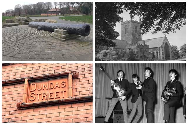 Clockwise from top left: Barnes Park's Civil War Cannon, St Michael and All Angels in Houghton, the Beatles and Dundas Street are all included