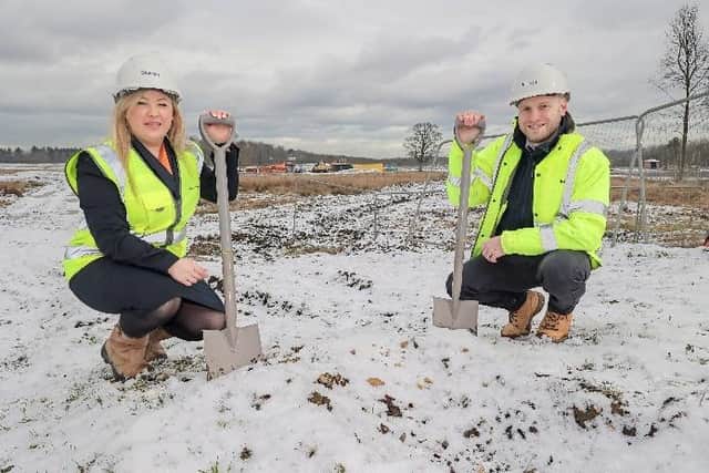 Work has begun on new housing at Hedworths Green in Lambton. Pictured are Bellway’s Louise Eggerton and Chris Norlund.