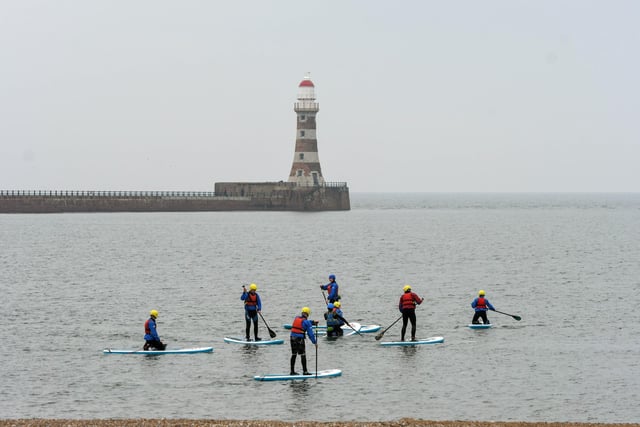 Paddle boarders braved the cold at Roker beach today.