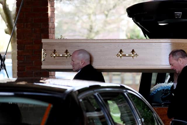 Michael Wilson coffin is carried into Sunderland Crematorium