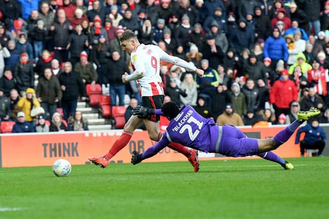 Sunderland striker Charlie Wyke scores in the 3-0 win over Bristol Rovers.