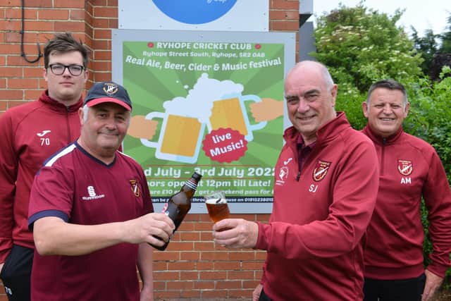 Ryhope CC is preparing for its beer and music festival. Officials, from left, Harry Barnes, Sid Lawrence, Steve Johnson and secretary Alan Mason.