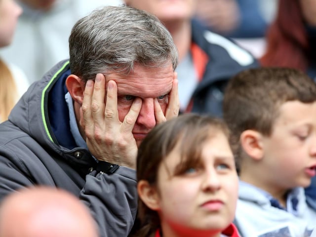 Sunderland supporters are seen during the Premier League match between Sunderland and Chelsea at the Stadium of Light on May 7, 2016.