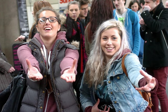Beth Hopper and Emma O'Brien, right, were full of enthusiasm during this Park Lane flash mob 10 years ago.