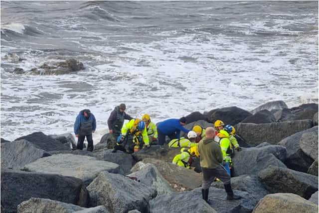 A woman stuck in the rocks at Seaham was rescued by the emergency services.