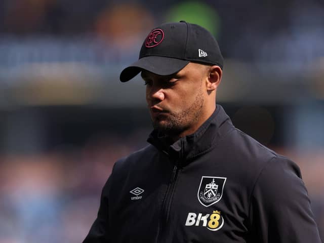 BURNLEY, ENGLAND - APRIL 22: Vincent Kompany the manager of Burnley looks on as he walks off for half time during the Sky Bet Championship between Burnley and Queens Park Rangers at Turf Moor on April 22, 2023 in Burnley, England. (Photo by Alex Livesey/Getty Images)