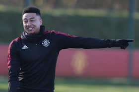 Jesse Lingard of Manchester United in action during a first team training session at Carrington Training Ground on January 13, 2022 in Manchester, England. (Photo by Matthew Peters/Manchester United via Getty Images)