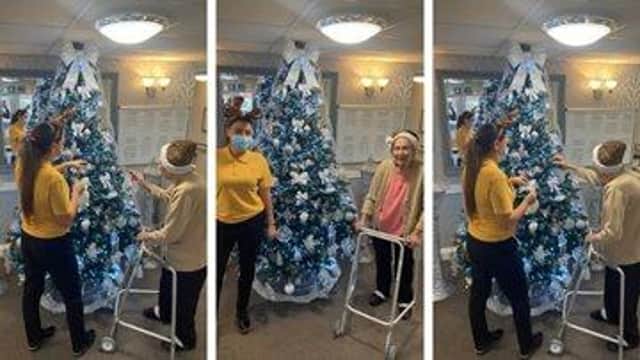 Ashton Grange Care Home putting up a festive display for residents