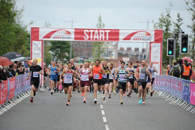 Runners set off from St Mary's Way at the start of the Sunderland City Runs half marathon.
