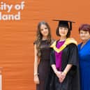 Vikki Ishcheriakova (centre) with her mum Svitlana and daughter Yasya at Vikki's graduation in Sunderland.