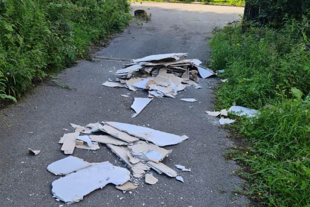 Less than two days after the previous instance of flytipping on Pottery Lane, this plasterboard was dumped a few metres away in broad daylight.