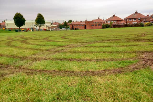 A football pitch on Hylton Road Playing Fields was left dangerous to use after it was churned up by bikers.