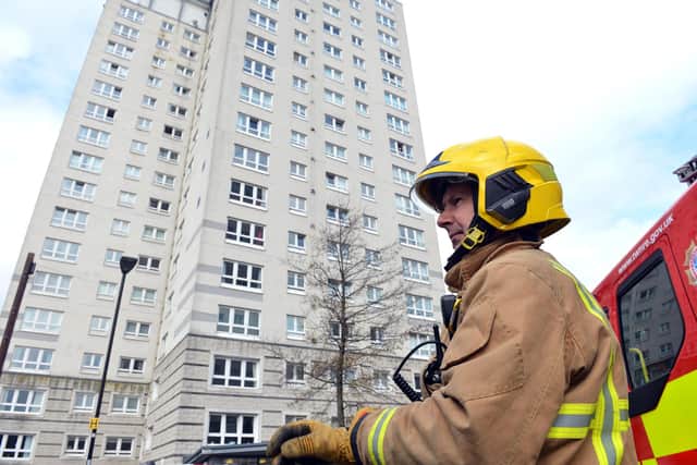 Tyne and Wear Fire and Rescue Service firefighters essential evacuation training exercise at a Gentoo residential tower block, Amble Tower. 

