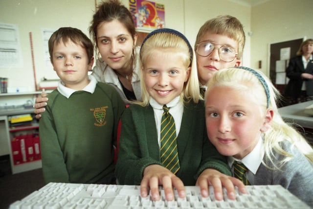 Hillview School pupils Andrew Clark, Samantha Nicholson, Richard Smith and Laura Howey, pictured with Patricia Perret, gave the thumbs-up to hi-tech French lessons using CD Roms and the Internet.