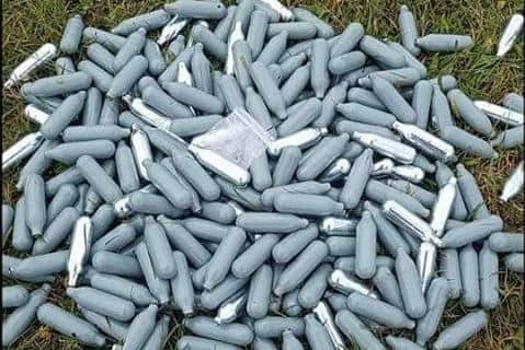 Over 100 canisters were left in St Bede's field in Peterlee by youths.