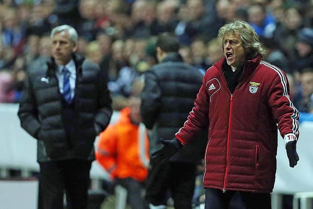 Alan Pardew and Benfica manager Jorge Jesus on the touchline.