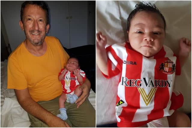 Roker in his Sunderland AFC shirt with dad Rod McPherson