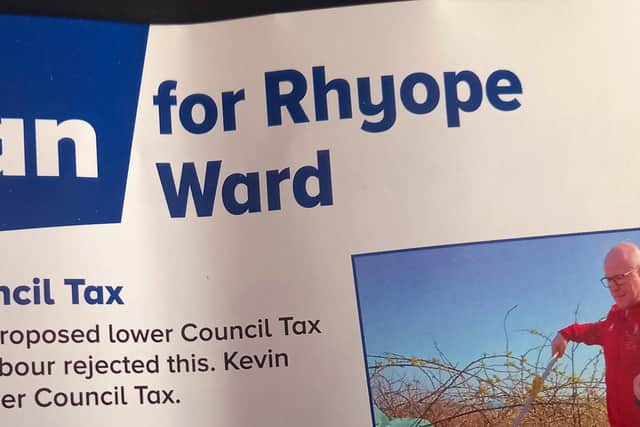 The Conservatives' leaflet was distributed around "Rhyope".