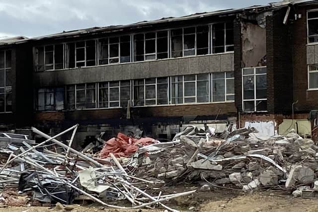 The aftermath of a fire at the old Hylton Campus building of Sunderland College.