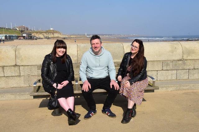 l-r Jade Gaffing, Iain Lang and Anna Lang of Jarrow at Roker, Sunderland on Monday.