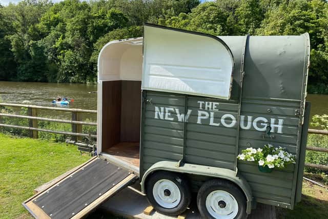 The New Plough Coffee Trailer, converted from an old horse trailer.