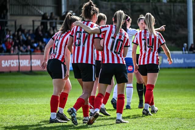Sunderland Women celebrate a goal. Picture by Chris Fryatt.