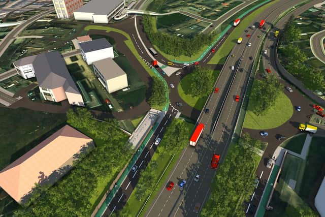 An overhead computer image of what the two way cycle lanes will look like.