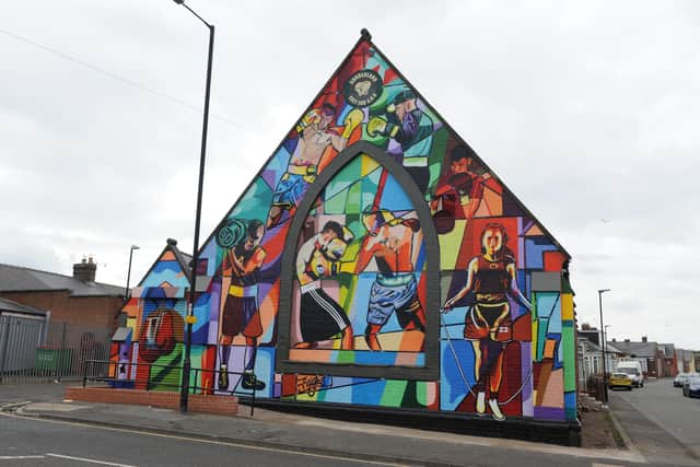 Frank Styles designed and created the mural on the front of Sunderland East End ABC in Suffolk Street.