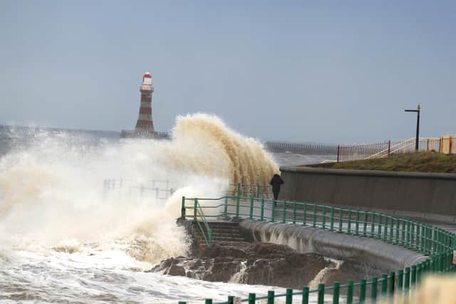 Waves crashing on Seaburn promenade during more strong winds and swell.