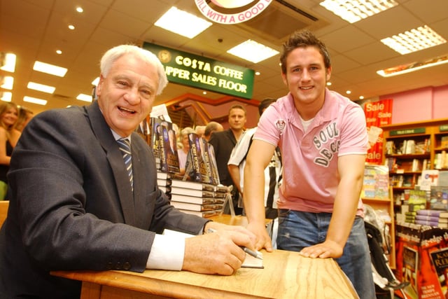 Sir Bobby Robson signed a copy of his autobiography when he visited the book shop 17 years ago.
