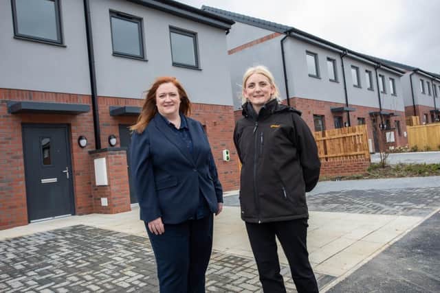 Louise Buckton, left, new-build director at EQUANS and Joanne Gordon, development director at Gentoo at Austin Place in Pennywell.