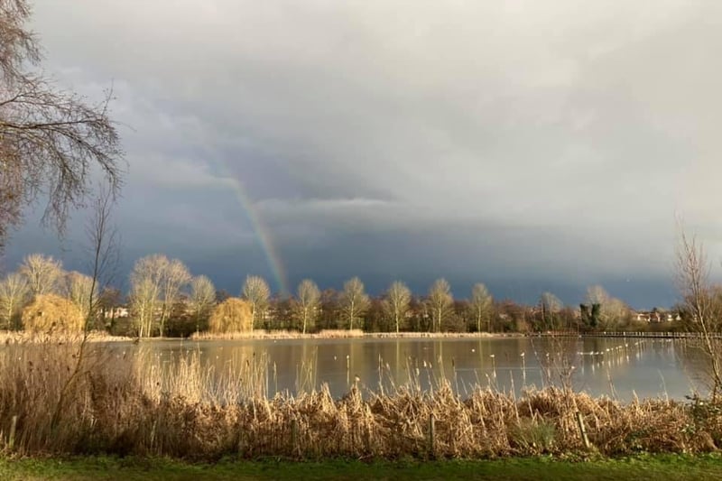 Emma Drew-Batty captured this photograph of Wicksteed Park lake, framed by a hopeful rainbow.
