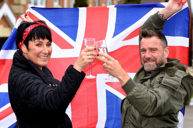 Victoria and Michael Patterson, from the Crofters Estate in Newbottle residents, raise a toast