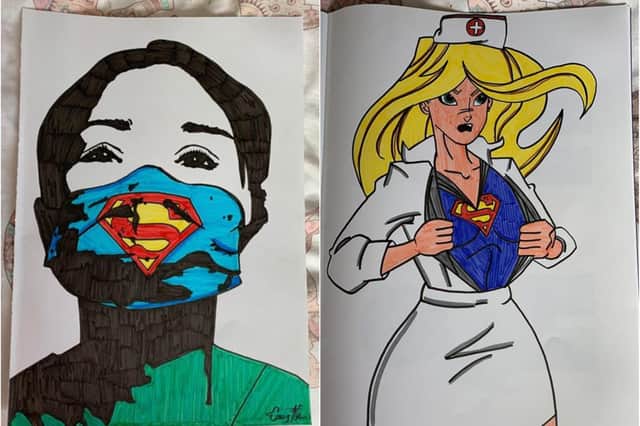 Two of Craig's drawings, which he hopes to use to fundraise for the NHS.