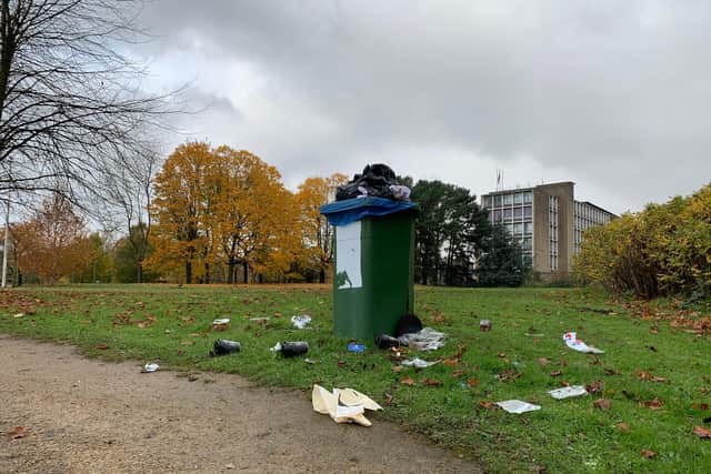An overflowing bin in Durham