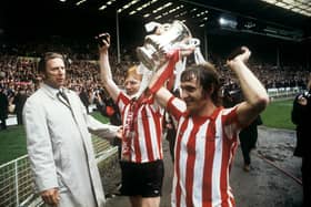 Victorious Sunderland players parade around Wembley Stadium with the FA Cup. PA Photo.