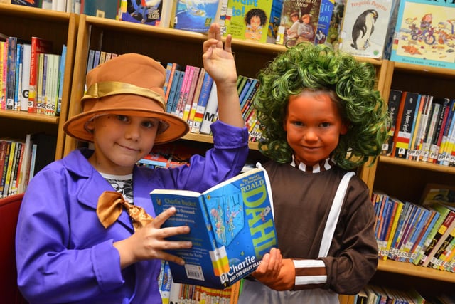 A Roald Dahl costume celebration at Fatfield Academy in 2016. Here are Robbie Bentham and Katie Watson getting into character.