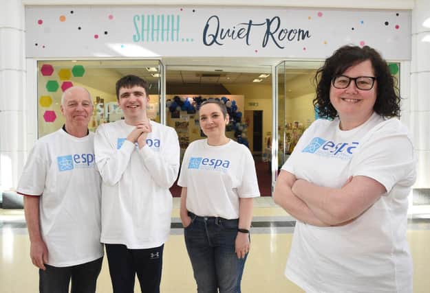 ESPA Vice Principal Dawn Jamieson, front right, along with learning support assistant Paul Mustard, student Charlie Johnson and assistant manager Lucy Shannon outside the ESPA pop-up shop in the Bridges shopping centre.