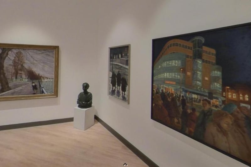 Inside the new £14m Danum Gallery, Library and Museum. A painting shows the old Co-op building