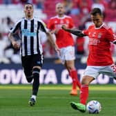 Alex Grimaldo of Benfica in action against Newcastle United  (Photo by Gualter Fatia/Getty Images)