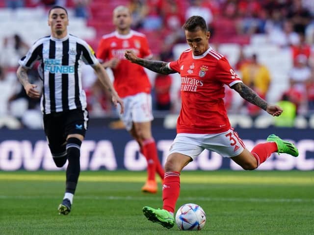 Alex Grimaldo of Benfica in action against Newcastle United  (Photo by Gualter Fatia/Getty Images)